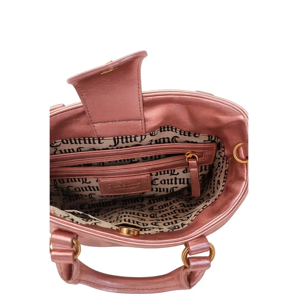 Juicy Couture Metallic Pink Quilted Heart Crossbody Bag Satchel Gold Logo
